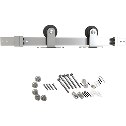 6-1/2 Foot Flat Top Mount Barn Door Hardware Kit, Stainless Steel, Black Wheel