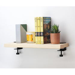 18 Inch Width Floating Shelf Clamp System, Black with Unfinished Maple Shelf