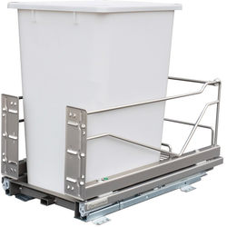  36 Quart Single Waste Bin Pull-Out, Cabinet Floor Mounted, Minimum Face Frame Cabinet Opening 11-1/2" Width x 22-3/8" Depth x 19-1/2", Frame: Chrome, Bin: White