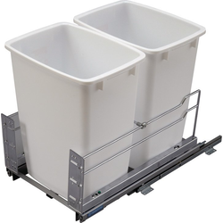  Double Waste Pull-Out, 52 Quart x 2, Soft Close Slide, Cabinet Floor Mounted, Minimum Face Frame Cabinet Opening 15" Width x 22-3/8" Depth x 23-1/2" Height, Frame: Chrome, Bin: White