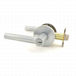 Milan Door Lever with Round Rose Entry Door Lock SmartKey with 6AL Latch and RCS Strike, Satin Chrome