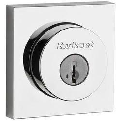 Halifax Square Rose Single Cylinder Deadbolt SmartKey with RCAL Latch and RCS Strike, Bright Chrome