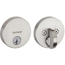 Uptown Round Contemporary Low Profile Single Cylinder SmartKey Deadbolt with 6AL Latch and RCS Strike KA3, Satin Nickel