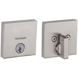 Downtown Square Contemporary Low Profile Single Cylinder SmartKey Deadbolt with 6AL Latch and RCS Strike KA3, Satin Nickel