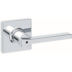 Casey Door Lever with Round Rose Privacy Door Lock with 6AL Latch and RCS Strike, Bright Chrome