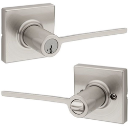 35% OFF Ladera Door Lever with Round Rose Entry Door Lock SmartKey with New Chassis and 6AL Latch and RCS Strike, Satin Nickel