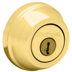 Double Cylinder Deadbolt with New Chassis SmartKey with RCAL Latch and RCS Strike, Bright Brass