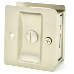 Rectangular Privacy Pocket Door Lock with Adjustable Backset and Full Lip Strike, Satin Nickel
