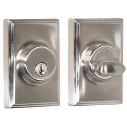 Woodward Single Cylinder Deadbolt with Adjustable Latch and Deadbolt Strike, Satin Nickel