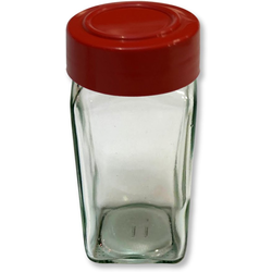 4 Oz 12-Pack Square Glass Spice Bottles, Red