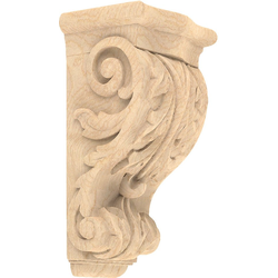 14-1/2 Inch Length x 6 Inch Width 14-1/2"L x 6"W Large Acanthus Hand Carved Corbel, Mpl