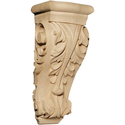 12 Inch Length x 4-1/2 Inch Width 12"L x 4-1/2"W Medium Acanthus Hand Carved Corbel, Mpl