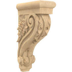 13 Inch Length x 8 Inch Width 13" L x 8" W Narrow Grape Hand Carved Corbel, Mpl