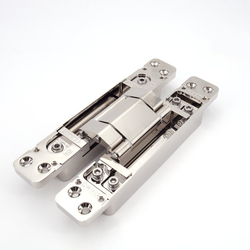 3 Way Adjustable Concealed Heavy Duty Door Hinge, Lift-Off Feature, Minimum Door Thickness 1-1/2” (38mm), Door Sizes up to 94-1/2” H x 35-7/16” W, Screw Head Covers, 5-15/32” Polished NIckel
