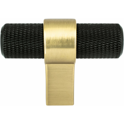 25% OFF Berenson 2 Inch Radial Reign T-Shape Cabinet Knob, Matte Black and Modern Brushed Gold, Contemporary Style, Aluminum Material, Knurling Texture