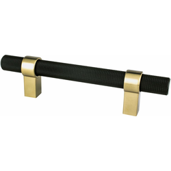 Berenson Uptown Appeal Collection, Radial Reign 3-3/4 Inch CC Cabinet Pull, Matte Black Bar with Modern Brushed Gold Posts, Contemporary Style