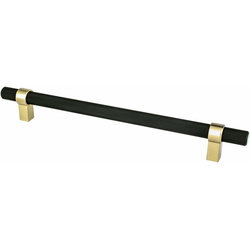 Berenson Uptown Appeal Radial Reign 8-13/16 Inch CC Cabinet Pull, Matte Black Bar with Modern Brushed Gold Posts, Contemporary Design