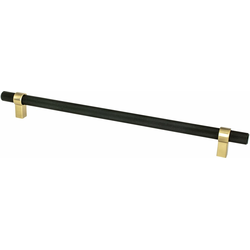 Berenson Uptown Appeal 12 Inch Center to Center Radial Reign Appliance Pull, Matte Black Bar with Modern Brushed Gold Posts, Contemporary Style