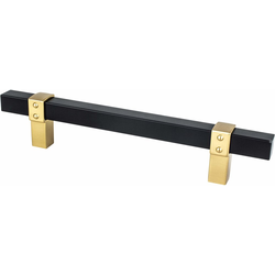 Berenson Rivet Rebel 5-1/16 Inch Center to Center Cabinet Pull, Matte Black Bar with Modern Brushed Gold Posts, Transitional Style, Aluminum Material