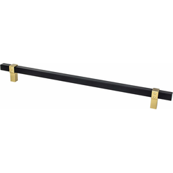 Berenson Rivet Rebel 12 Inch Center to Center Appliance Pull, Matte Black Bar with Modern Brushed Gold Posts, Transitional Style, Aluminum Material