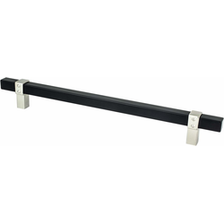 Berenson Rivet Rebel Transitional Cabinet Pull, 8-13/16 in. CC, Matte Black Bar &amp; Brushed Nickel Posts, Aluminum Material, Ideal for Cabinets