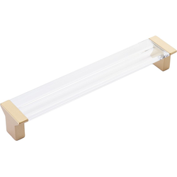 6-5/16 Inch Center to Center Positano Cabinet Pull, Signature Satin Brass / Clear