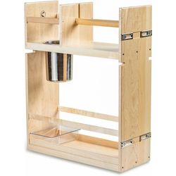 8-7/8 Inch Width x 21-1/2 Inch Depth x 26-3/4 Inch Height Cascade Cleaning Organizer with Blum 100# Tandem Slides, Paper Towel Rod, 1, 2 qt Canister, Small Poly Tray, Maple