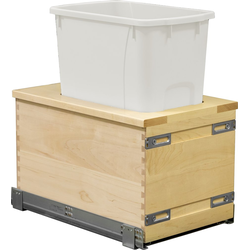 11-7/8 Inch Width x 18-1/2 Inch x 19-5/8 Inch Bottom Mount Cascade Waste Container For Vanity with Blum Tandem 100# Slides, Single 34 Qt Bin, Baltic Birch