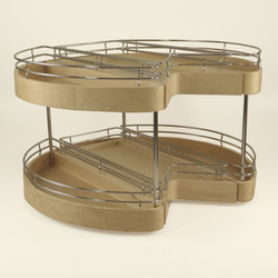 30 Inch Diameter Easy Access Double Shelf Corner Pantry, Natural with Chrome Railings