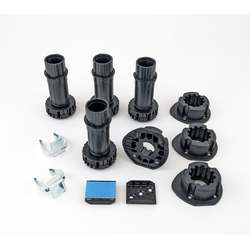  PMI Smile 4-Leg Plastic Cabinet Leveler Set, 4-1/8 to 5-1/8 Inch Height Adjustable, Screw Mount Clip Included, Black 