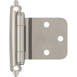 Variable Overlay Self Closing Face Mount Reverse Bevel Hinge, Satin Nickel, Pair