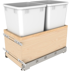 31% OFF 27 Quart Double Wood Bottom Mount Soft-Close Trash Pull-Out Waste Container, Min. Cabinet Opening Width: 11-3/4 Inch, Light Brown