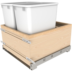 32 Quart Double Wood Bottom Mount Soft-Close Trash Pull-Out Waste Container, Min. Cabinet Opening Width: 20-3/4 Inch, Light Brown