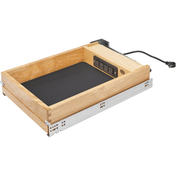 15 Inch Width Wood Base Cabinet Charging Drawer Replacement System with Soft-Close, Min. Cabinet Opening Width: 16-1/2 Inch, Light Brown