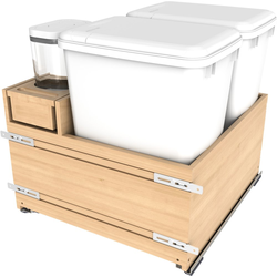 2 x 35 Quart Wood Bottom Mount Soft-Close Trash Pull-Out Waste Container with OXO Storage Container, Light Brown, Min. Cabinet Opening Width: 21 Inch