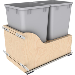 27 Quart Double Wood Bottom Mount Soft-Close Trash Pullout Waste Container, Min. Cabinet Opening Width: 12 Inch, Light Brown