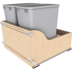 22% OFF 32 Quart Double Wood Bottom Mount Soft-Close Trash Pullout Waste Container, Min. Cabinet Opening Width: 21 Inch, Light Brown