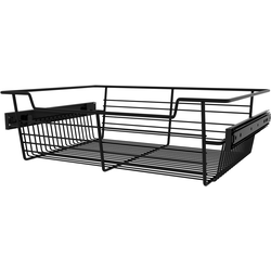 Heavy Duty Closet Wire Pull out Basket for 18 Inch Cabinet Opening Width, Full Extension Side-Mounted Slides Included, 18” W x 14” D x 5-3/8” H, Matte Black 