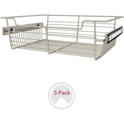 18 Inch Width x 5-3/8 Inch Height Closet Baskets, 3 Pack, Min. Cabinet Opening Width: 18 Inch, Satin Nickel