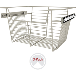 18 Inch Width x 10-1/2 Inch Height Closet Baskets, 3 Pack, Min. Cabinet Opening Width: 18 Inch, Satin Nickel
