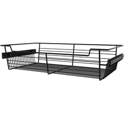 Heavy Duty Closet Wire Pull out Basket for 24 Inch Cabinet Opening Width, Full Extension Side-Mounted Slides Included, 24” W x 14” D x 5-3/8” H, Matte Black 