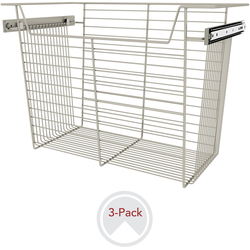 24 Inch Width x 17 Inch Height Closet Baskets, 3 Pack, Min. Cabinet Opening Width: 24 Inch, Satin Nickel