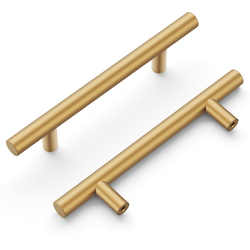 3-3/4 Inch Center to Center Contemporary Cabinet Pull, Brushed Brass, 10 Pack