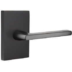 Helios Door Lever Left Handed Dummy Set with 2-1/2 Inch x 4 Inch Rectangular Rosette for 1-1/4 Inch to 2 Inch Door, Flat Black
