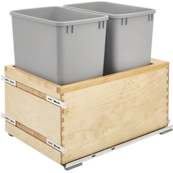 Clearance Sale, 2 x 32 Quart Double Wood Pull-Out Waste Container with Soft Close Slides, Min. Cabinet Opening Width: 15 Inch , Light Brown