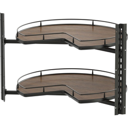  VS COR Pro 2-Shelf Kidney Lazy Susan, 30 Inch Diameter for Bi-Fold Corner Bases, Interior Side Mounted- No Center Pole, Scalea Style Walnut Shelves, Carbon Steel Gray Frame