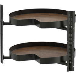  VS COR Pro 2-Shelf Kidney Lazy Susan, 26-3/4” Diameter for Bi-Fold Corner Bases, Interior Side Mounted- No Center Pole, Planero Style Walnut Shelves, Carbon Steel Gray Frame