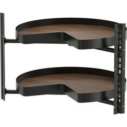  VS COR Pro 2-Shelf Kidney Lazy Susan, 30 Inch Diameter for Bi-Fold Corner Bases, Interior Side Mounted- No Center Pole, Planero Style Walnut Shelves, Carbon Steel Gray Frame