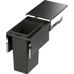 37 Quart VS ENVI SPACE XX Pro Top Mount Full Height Single Pull-Out Soft-Closing Waste Container For 13-1/2 Inch Frameless Opening Width, Carbon Steel Gray