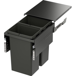 37 Quart VS ENVI SPACE XX Pro Top Mount Full Height Double Pull-Out Soft-Closing Waste Container For 16-1/2 Inch Frameless Opening Width, Carbon Steel Gray